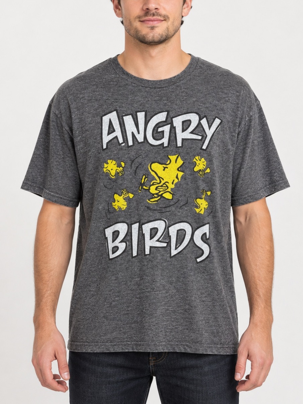 PEANUTS Woodstock Angry Birds Graphic T-Shirt Unisex Size Large Graphite Heather
